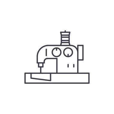 Dikiş makinesi satırı simgesi kavramı. Dikiş makinesi vektör lineer illüstrasyon, sembol, işareti