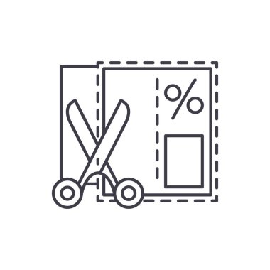 Alışveriş kupon satırı simgesi kavramı. Alışveriş kupon vektör lineer illüstrasyon, sembol, işareti