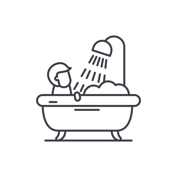 Мужская линия туалета икона концепции. Мужская ванная комната векторная линейная иллюстрация, символ, знак — стоковый вектор