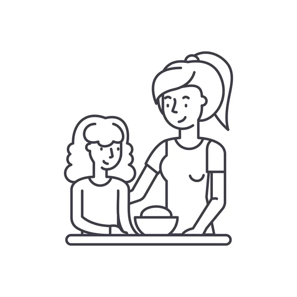 Concepto de icono de línea de mamá e hija. Madre e hija vector lineal ilustración, símbolo, signo — Vector de stock