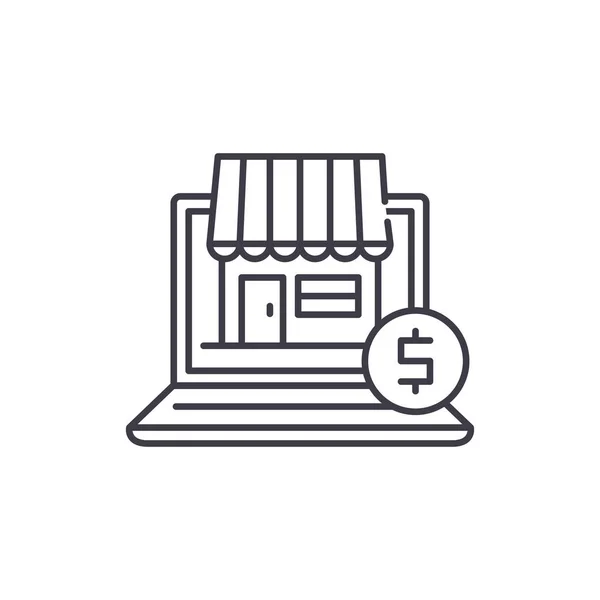 Conceito de ícone de linha de comércio online. Vetor de comércio online ilustração linear, símbolo, sinal —  Vetores de Stock