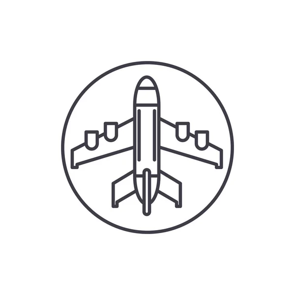 Uçak iniş satırı simgesi kavramı. Uçak iniş doğrusal vektör çizim, sembol, işareti — Stok Vektör