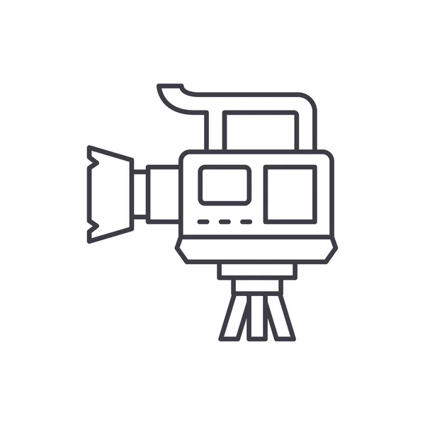 Концепция линейки видеокамер. Профессиональная видеокамера векторная линейная иллюстрация, символ, знак — стоковый вектор