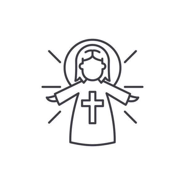 Concept d'icône de ligne ange religieux. Ange religieux vecteur illustration linéaire, symbole, signe — Image vectorielle