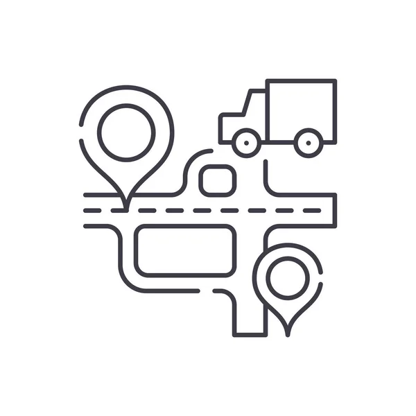 Route navigation line icon concept. Route navigation vector linear illustration, symbol, sign