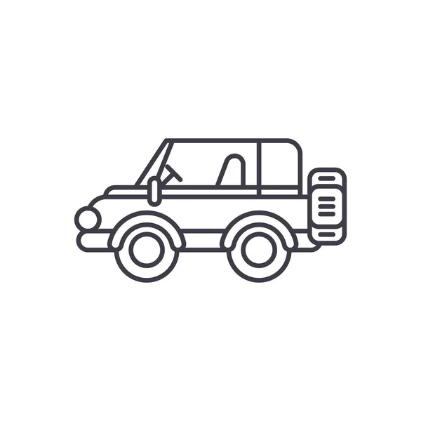 Safari jeep concepto de icono de línea. Safari jeep vector lineal ilustración, símbolo, signo — Vector de stock