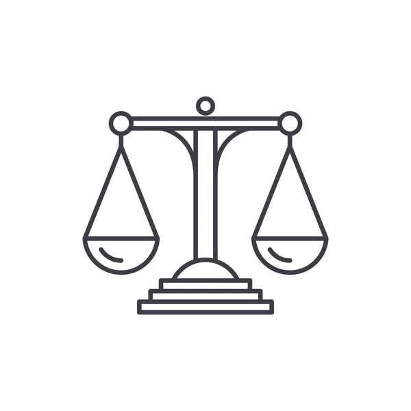 Schalen van Justitie lijn pictogram concept. Schalen van Justitie vector lineaire afbeelding, symbool, teken — Stockvector