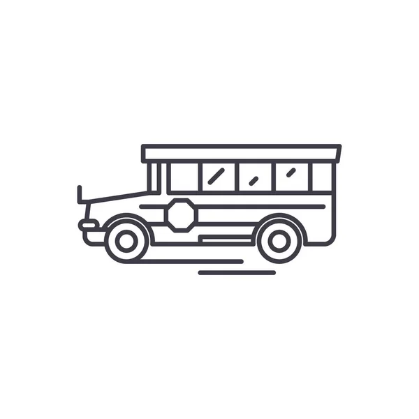 Schulbuslinienkonzept. Schulbusvektor lineare Illustration, Symbol, Zeichen — Stockvektor