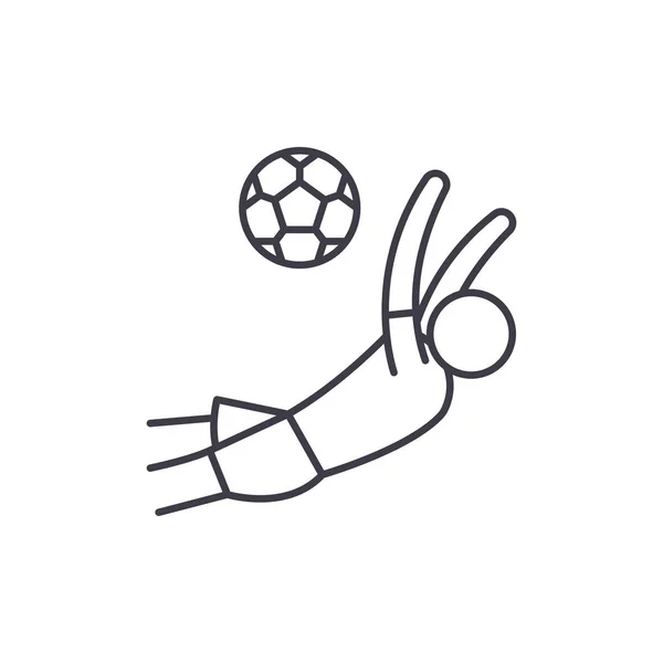 Забить гол в иконке футбольной линии концепции. Забить гол в футбольной векторной линейной иллюстрации, символ, знак — стоковый вектор
