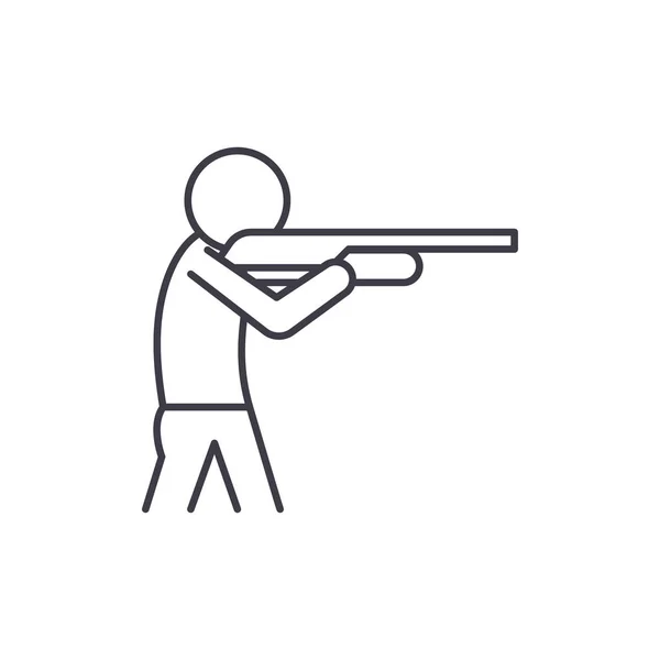 Lövés a fegyver ikon koncepciójában. Lövés a fegyver vektor lineáris illusztráció, szimbólum, jel — Stock Vector