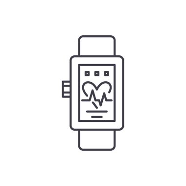 Akıllı saatler satır simgesi kavramı. Akıllı saatler vektör lineer illüstrasyon, sembol, işareti