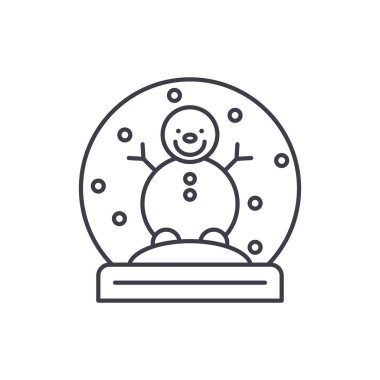 Kardan adam çizgi simgesini konsepti ile kar küresi. Kar küresi kardan adam vektör lineer illüstrasyon, sembol, işareti ile