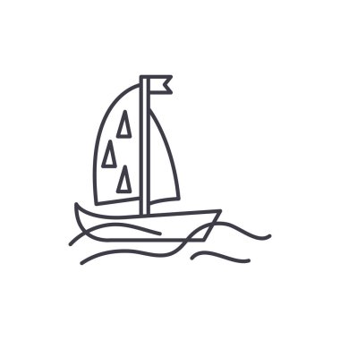 Spor yat satırı simgesi kavramı. Spor yat vektör lineer illüstrasyon, sembol, işareti