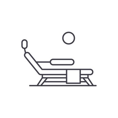 Şezlong beach satırı simgesi kavramı. Şezlong beach vektör lineer illüstrasyon, sembol, işareti