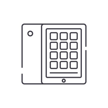 Tablet ve durum satırı simgesi kavramı. Tablet ve dava vektör lineer illüstrasyon, sembol, işareti