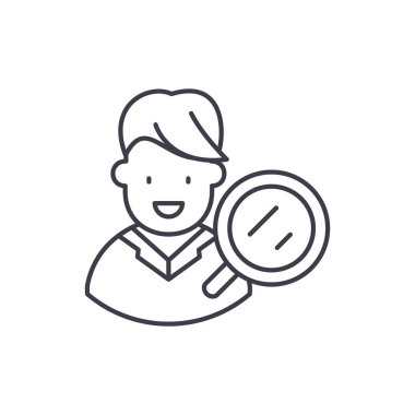 Hedef izleyici araştırma satırı simgesi kavramı. Hedef izleyici araştırma vektör lineer illüstrasyon, sembol, işareti