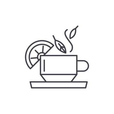 Çay sağlık hattı simgesi konsepti için. Çay sağlık vektör lineer illüstrasyon, sembol, işareti için