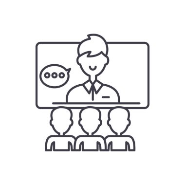 Telekonferans satırı simgesi kavramı. Telekonferans vektör lineer illüstrasyon, sembol, işareti