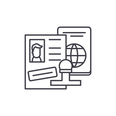 Turistik Vize hattı simgesi kavramı. Turistik Vize vektör lineer illüstrasyon, sembol, işareti