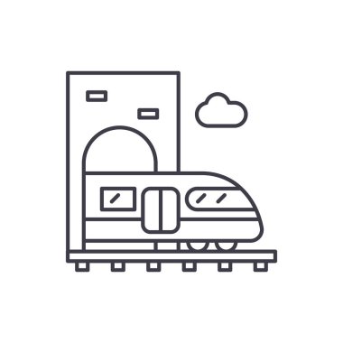 Tren hattı simgesi kavramı. Tren vektör lineer illüstrasyon, işaret, sembol