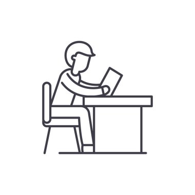 İş hattı simgesi kavram eğitimi. Eğitim iş vektör lineer illüstrasyon, sembol, işareti de