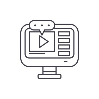 Video dersler satırı simgesi kavramı. Video dersler vektör lineer illüstrasyon, sembol, işareti