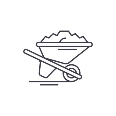 El arabası kum satırı simgesi konsepti ile. El arabası kum vektör lineer illüstrasyon, sembol, işareti ile