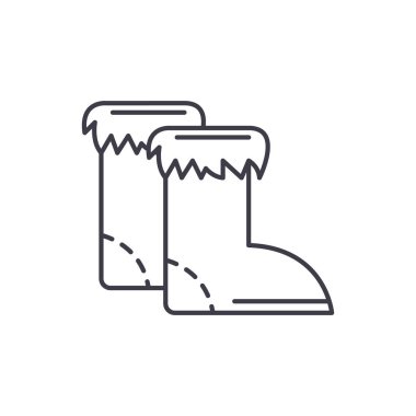 Kış satırı simgesi kavramı botlar. Kışlık botlar vektör lineer illüstrasyon, sembol, işareti