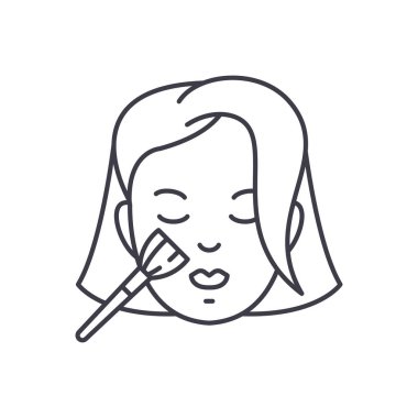 Kadın makyaj çizgi simgesini kavramı. Kadın makyaj vektör lineer illüstrasyon, sembol, işareti