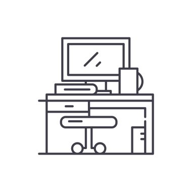 Çalışma alanı satır simgesi kavramı. İşyeri vektör lineer illüstrasyon, sembol, işareti