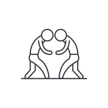 Güreş çizgi simgesini kavramı. Güreş doğrusal vektör çizim, sembol, işareti