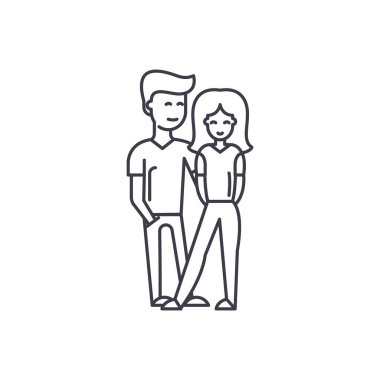 Genç mutlu çift hat simgesi kavramı. Genç mutlu çift doğrusal vektör çizim, sembol, işareti