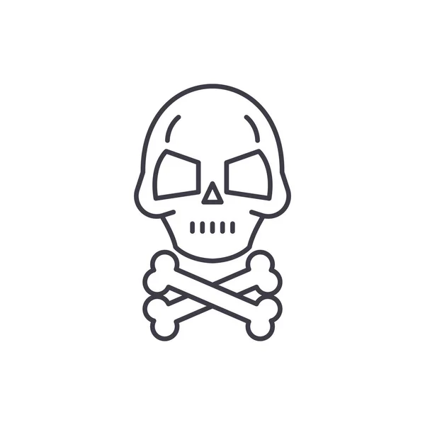 Lebka s kostí řádku ikonu konceptem. Lebka s kostí vektorové ilustrace lineární, symbol, znak — Stockový vektor