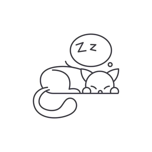 Концепция иконки спящей кошки. Линейная иллюстрация вектора спящей кошки, символ, знак — стоковый вектор