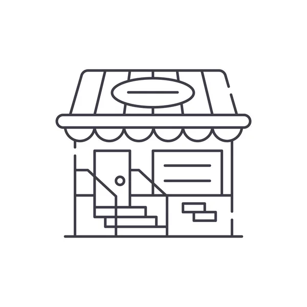 Conceito de ícone de linha de loja pequena. Pequena loja vetor ilustração linear, símbolo, sinal — Vetor de Stock