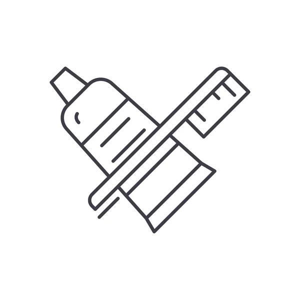 Escova de dentes e conceito de ícone de linha de pasta de dentes. Escova de dentes e pasta de dentes vetor ilustração linear, símbolo, sinal —  Vetores de Stock