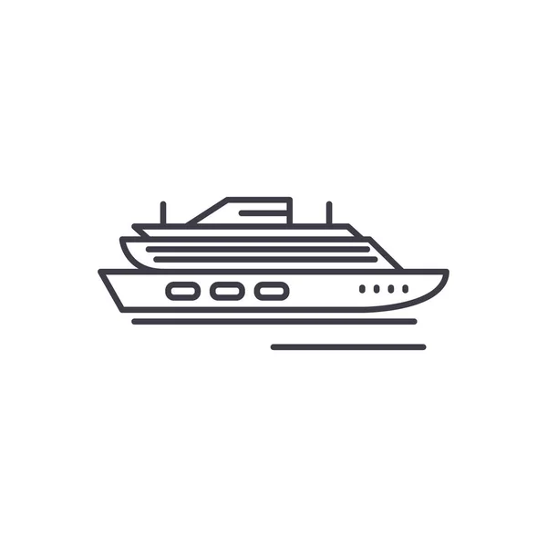 Seyahat cruise gemi satırı simgesi kavramı. Seyahat cruise gemi vektör lineer illüstrasyon, sembol, işareti — Stok Vektör