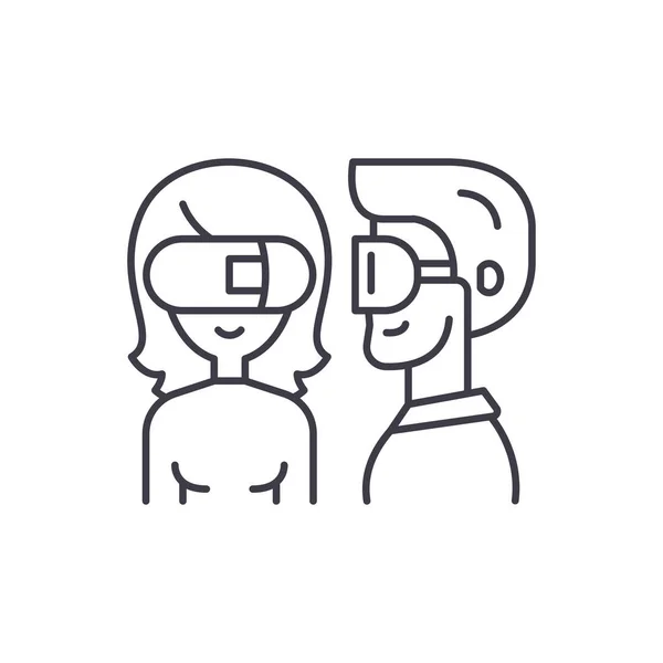 Sanal gözlük hat simgesi kavramı. Sanal gözlük vektör lineer illüstrasyon, sembol, işareti — Stok Vektör