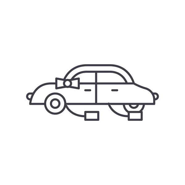 Icono de línea de coche de boda concepto. Boda coche vector lineal ilustración, símbolo, signo — Archivo Imágenes Vectoriales
