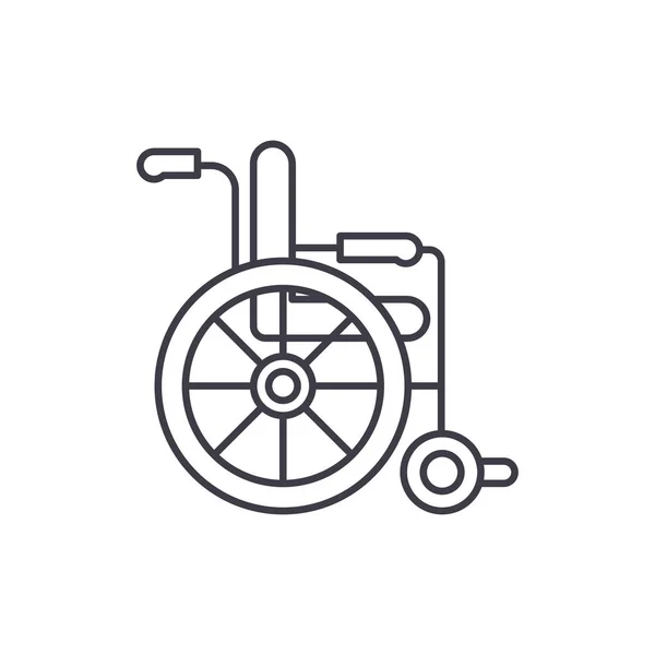 Tekerlekli sandalye satırı simgesi kavramı. Tekerlekli sandalye vektör lineer illüstrasyon, sembol, işareti — Stok Vektör