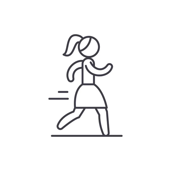 Žena běžící řádku ikonu koncept. Žena s lineární vektorové ilustrace, symbol, znak — Stockový vektor
