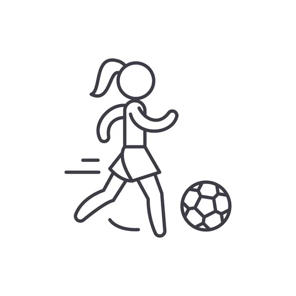 Conceito de ícone de linha de futebol feminino. Vetor de futebol feminino ilustração linear, símbolo, sinal —  Vetores de Stock