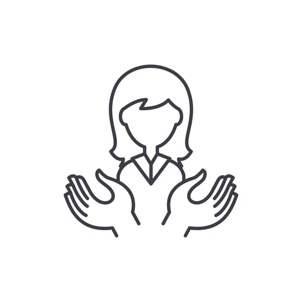 Concepto de icono de línea de soporte para mujer. Mujeres apoyo vector lineal ilustración, símbolo, signo — Vector de stock