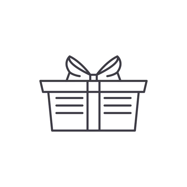 Envuelto concepto de icono de línea de canasta de regalo. Envuelto cesta de regalo vector lineal ilustración, símbolo, signo — Archivo Imágenes Vectoriales