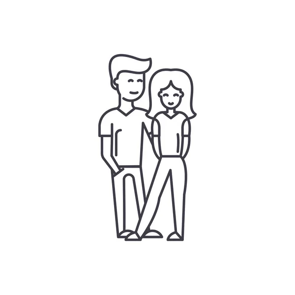 젊은 행복 한 커플 라인 아이콘 개념입니다. 벡터 선형 삽화, 상징, 기호 영 행복 한 커플 — 스톡 벡터