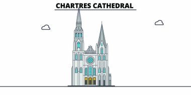 Chartres Katedrali satır seyahat landmark, manzarası, vektör tasarımı. Chartres Katedrali doğrusal illüstrasyon. 