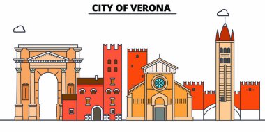 Verona şehri çizgi seyahat landmark, manzarası, vektör tasarımı. Verona şehri doğrusal illüstrasyon. 