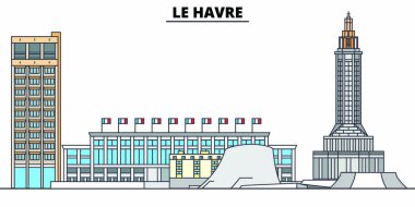 Le Havre satır seyahat landmark, manzarası, vektör tasarımı. Le Havre doğrusal illüstrasyon. 