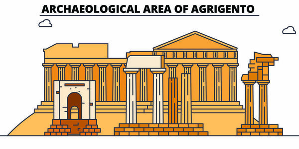Archaeological Area Of Agrigento  line travel landmark, skyline, vector design. Archaeological Area Of Agrigento  linear illustration. 