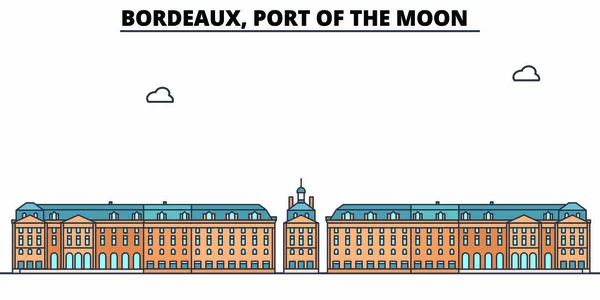 Bordeaux, Port Of The Moon linha de viagem marco, horizonte, design vetorial. Bordéus, Porto da Lua ilustração linear . —  Vetores de Stock